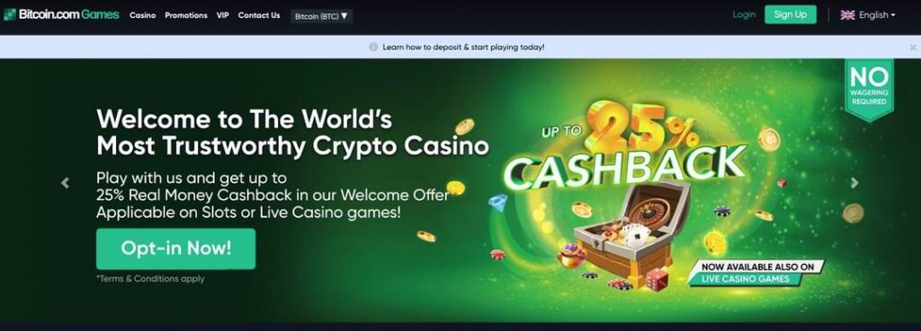Bitcoin.com Games Casino is one of no verification casinos